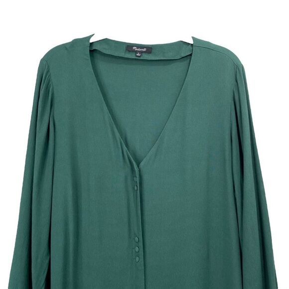 MADEWELL Long Sleeve Button Front Novel Dress‎ Sz L emerald green - Picture 4 of 7